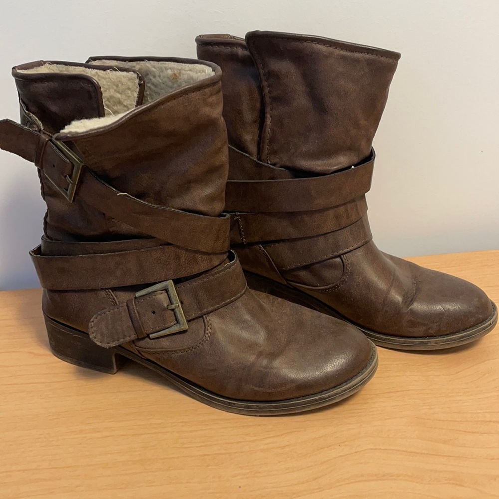 Faux Brown Leather Boots